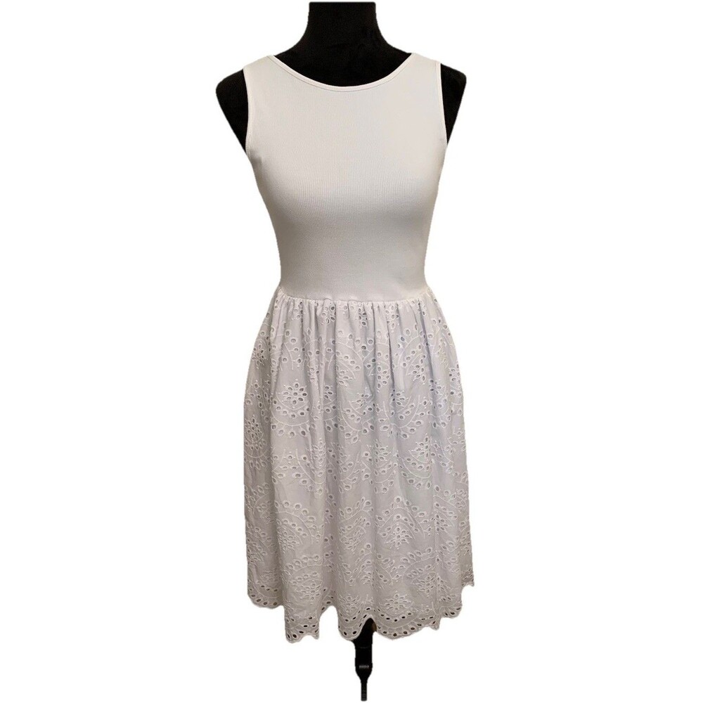 Steve Madden Womens Size XS Julian Dress White Mixed Media Cotton Eyelet NWT
